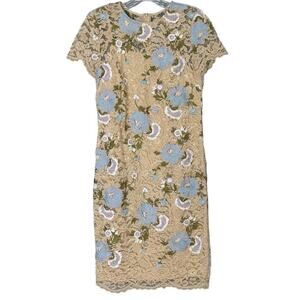 Calvin Klein Floral Lace Knee-Length Dress Women's 4P Easter Cream Blue Cottage